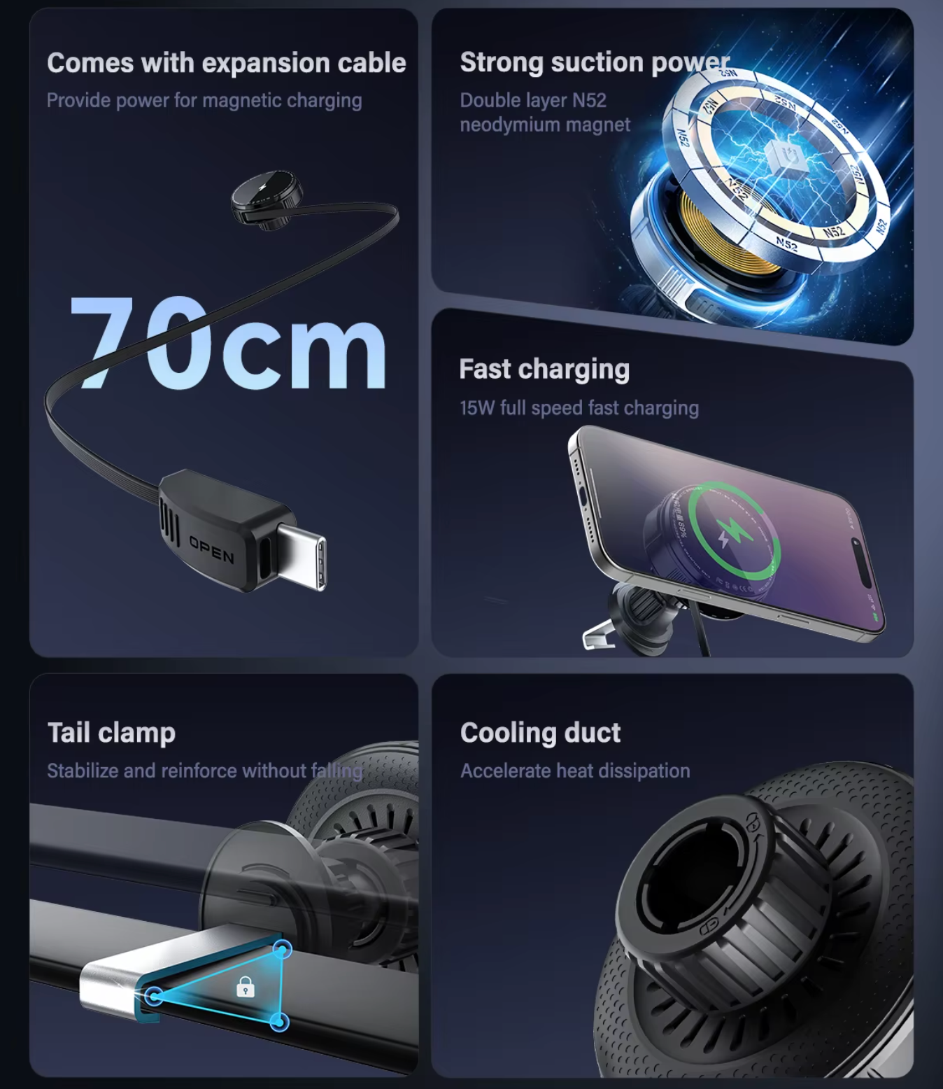 Driveproof Canada Magnetic 15W Fast Wireless Car Charger & Phone Holder (Retractable Cable)