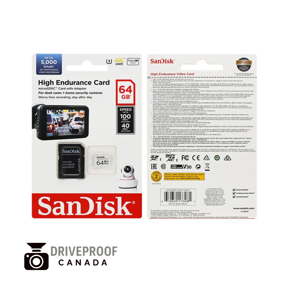 DriveProof Canada – SanDisk High Endurance MicroSD Card (32GB / 64GB / 128GB / 256GB) – Built for Dash Cams & Continuous Recording