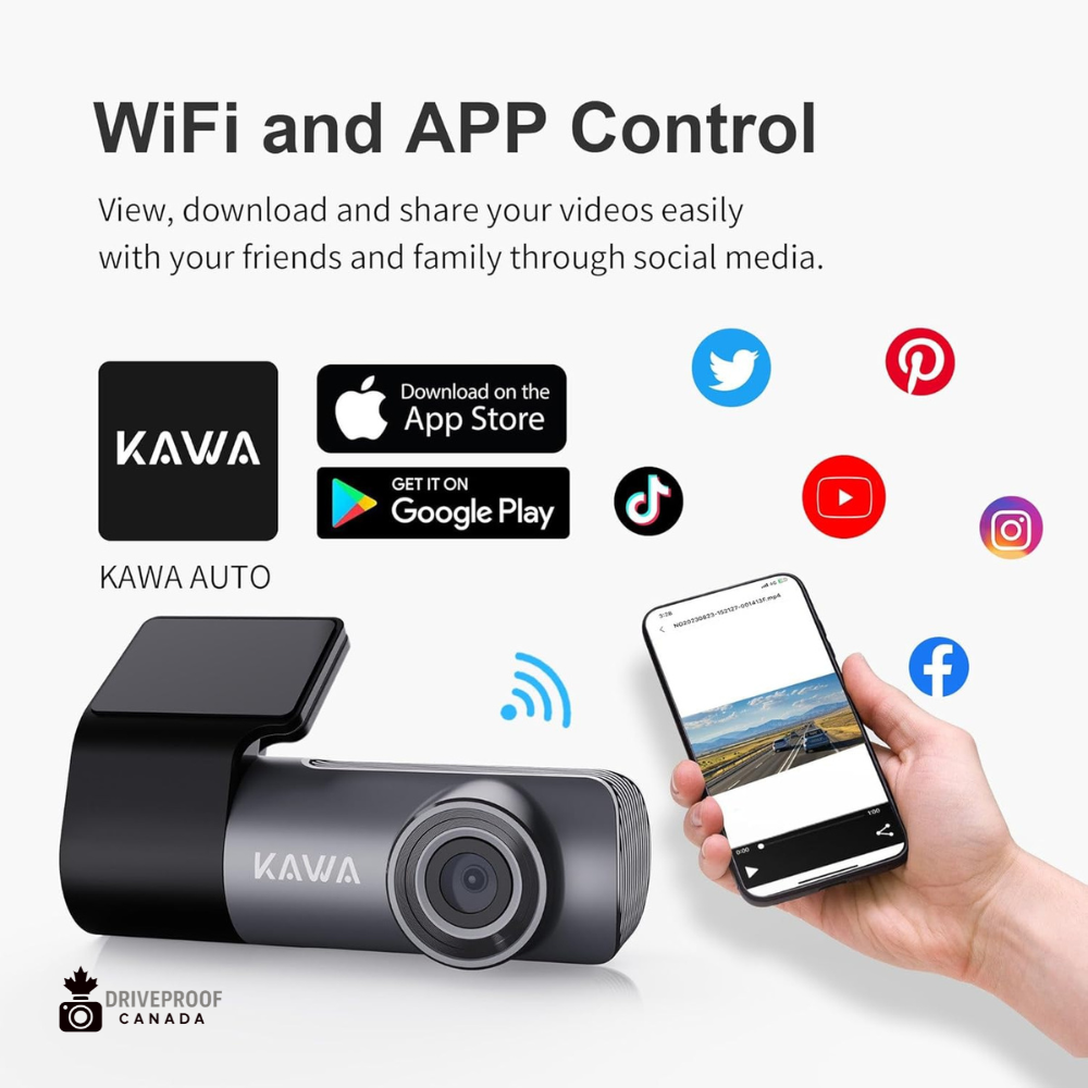 KAWA D5 Professional - HD 2K Dashcam with WiFi, App & Smart Voice Control