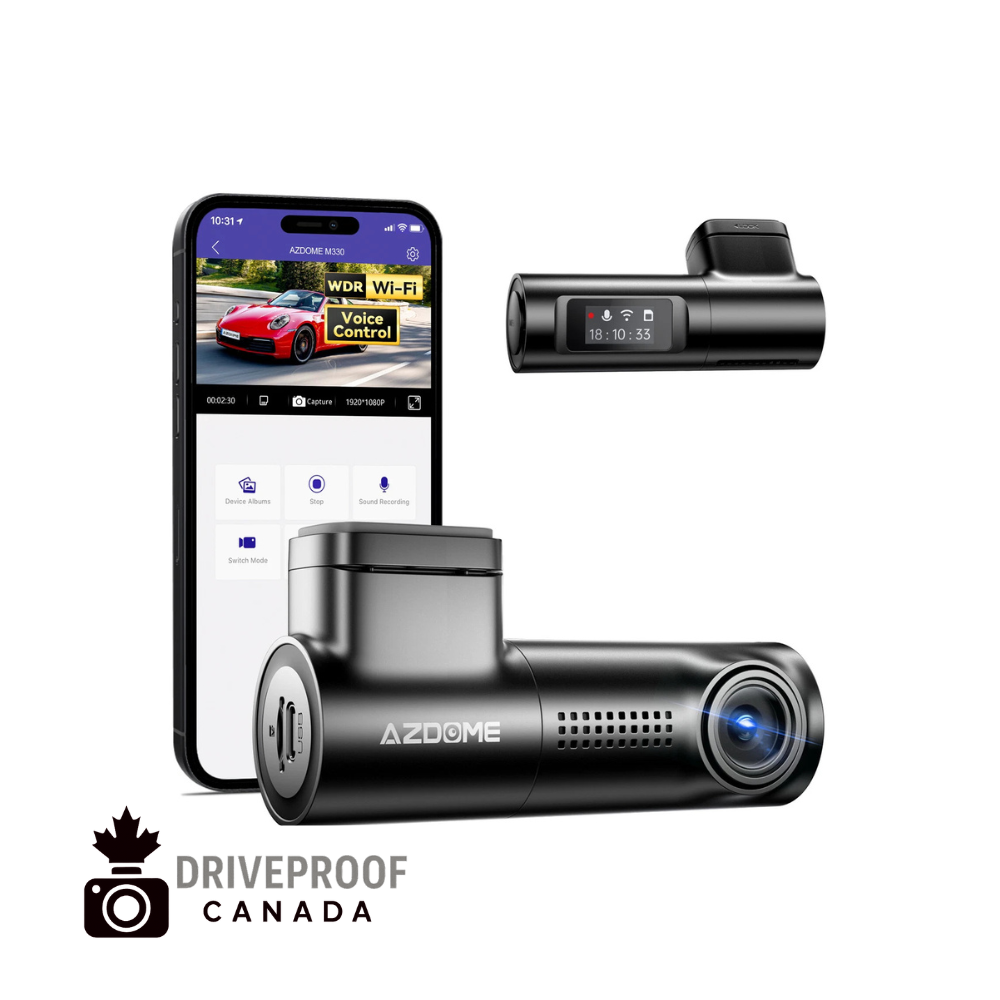DriveProof Canada AZDOME M330 Smart Dash Cam – HD 1296P with Wi-Fi, App, Voice Control, G-Sensor, 24H Parking Monitor