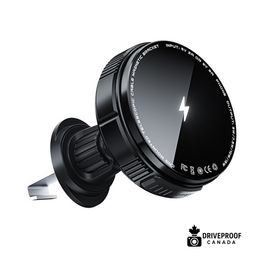 Driveproof Canada Magnetic 15W Fast Wireless Car Charger & Phone Holder (Retractable Cable)