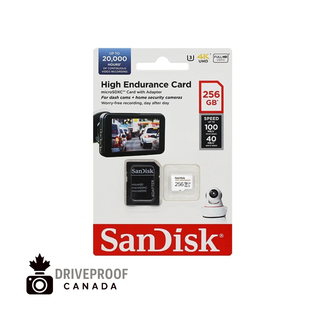 DriveProof Canada – SanDisk High Endurance MicroSD Card (32GB / 64GB / 128GB / 256GB) – Built for Dash Cams & Continuous Recording
