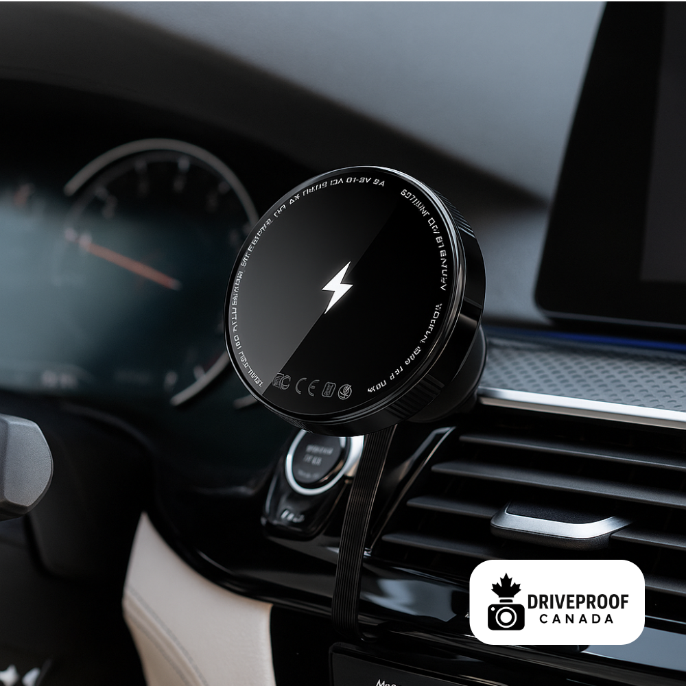 Driveproof Canada Magnetic 15W Fast Wireless Car Charger & Phone Holder (Retractable Cable)