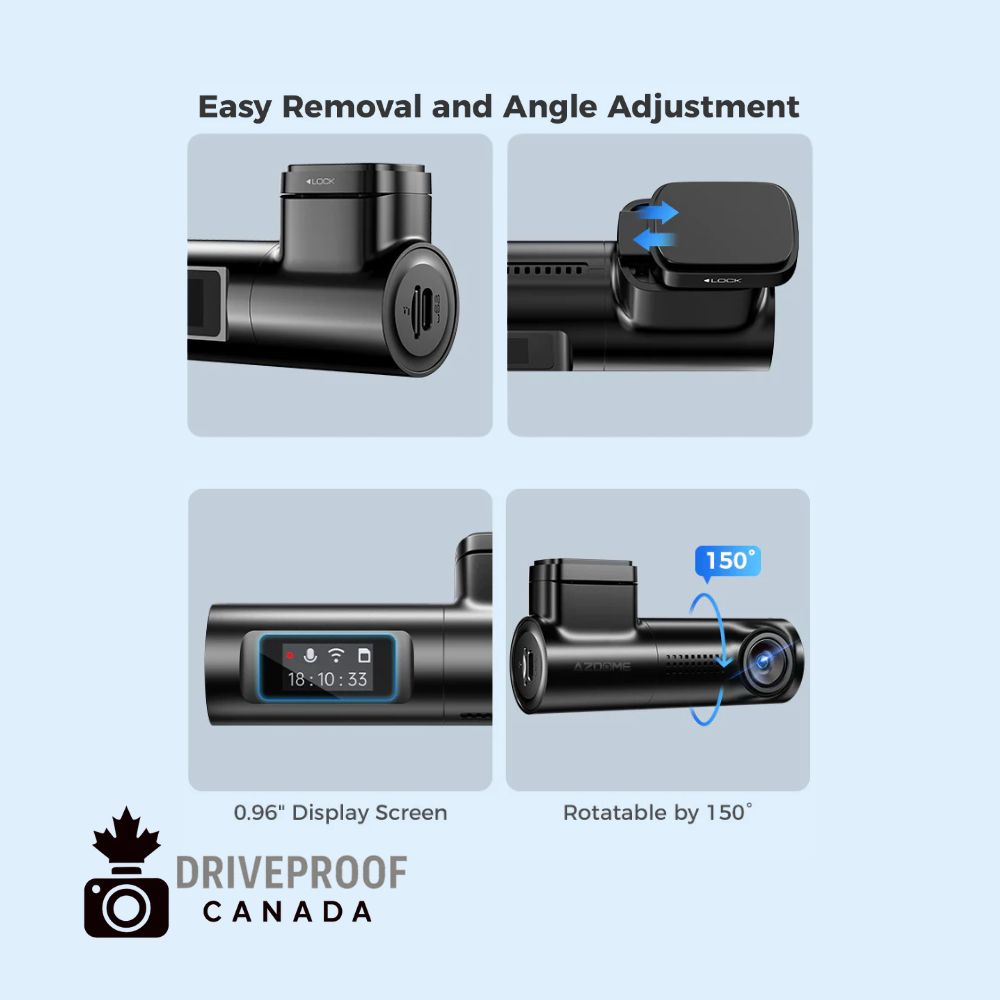 DriveProof Canada AZDOME M330 Smart Dash Cam – HD 1296P with Wi-Fi, App, Voice Control, G-Sensor, 24H Parking Monitor