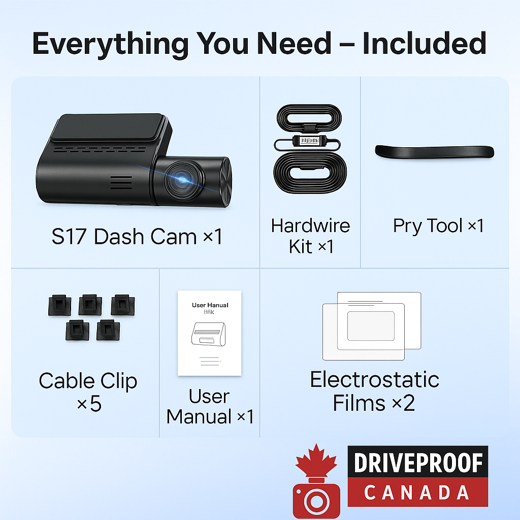 DriveProof Canada - AZDOME Dash Cam S17 - HD 1080P with WiFi, GPS & Smart Voice Control