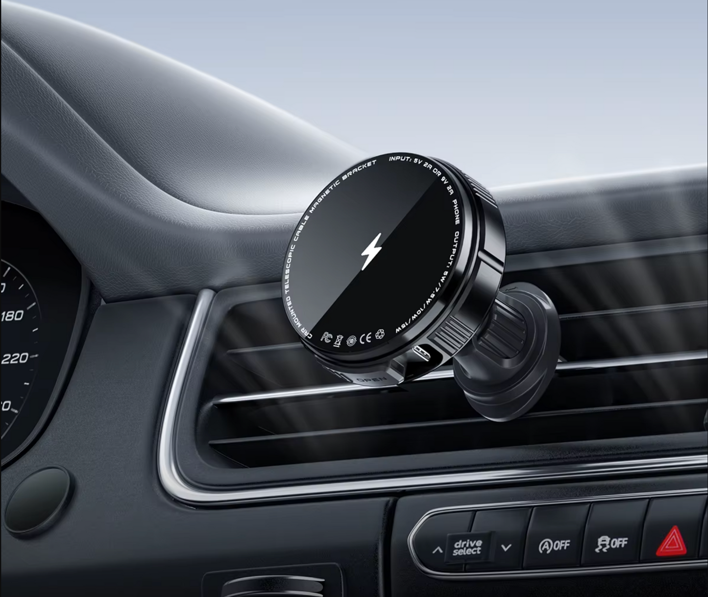 Driveproof Canada Magnetic 15W Fast Wireless Car Charger & Phone Holder (Retractable Cable)